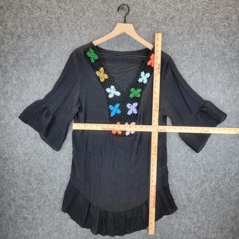 Shein Swim Cover Women's S Black Crochet Granny‎ Square Grannycore Boho Beach
